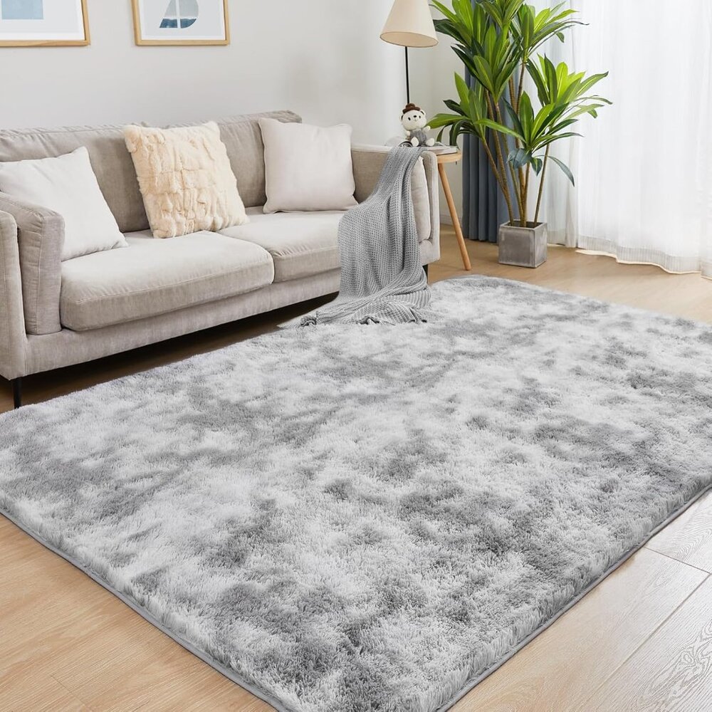 New 5x7 Ultra Soft Fluffy Rug, Tie-Dyed Grey Non-Slip Carpet for Home & Room